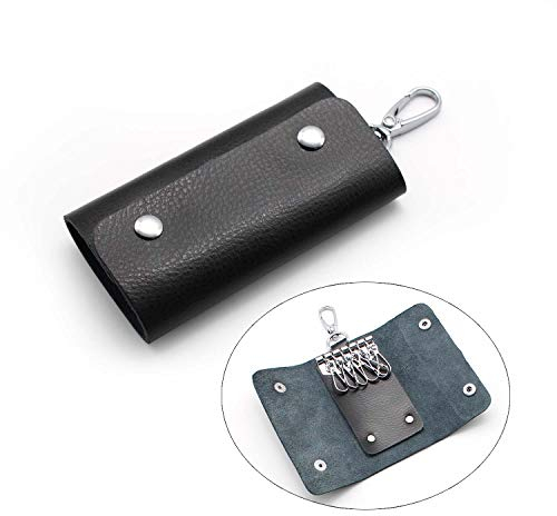 LERANXIN Borsa Portachiavi in Pelle, Morbida Pelle Bovina Portachiavi Uomo con 6 Ganci, Borsa Portachiavi Unisex (Nero)