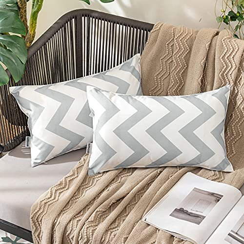 MIULEE 2er Set Outdoor Kissenbezüge Wellen Gestreift Kissenbezug wasserdichte Kissenhülle Dekokissen Sofakissen Dekorativ Couchkissen Bezug für Sofa Wohnzimmer Balkon Garten 30x50 cm Hellgrau