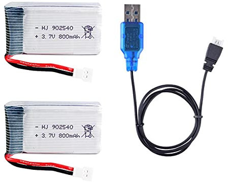 2 Pcs 3.7V 800mAh 20C 902540 Rechargeable Lipo Battery with USB Charger for Syma X5 X5C X5SW X5SC Hengqi 905 Cheerson CX-30 Skytech M68 RC Quadcopter Drone Spare Parts