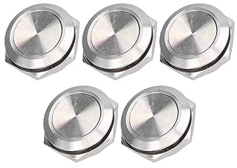 Interruttore a Pulsante Piatto Superiore, Interruttore a Pulsante in Acciaio Inossidabile 5 Pezzi, Accessori di Alimentazione con Terminale a Vite Impermeabile 0‑220V(19 mm)