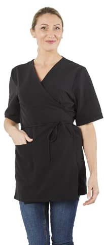 Hurry Jump Tunique de Travail Forme Kimono Poly Coton Noir Idéale Blouse esthéticienne Tunique Spa Kimono Serge Noir T3-44/46