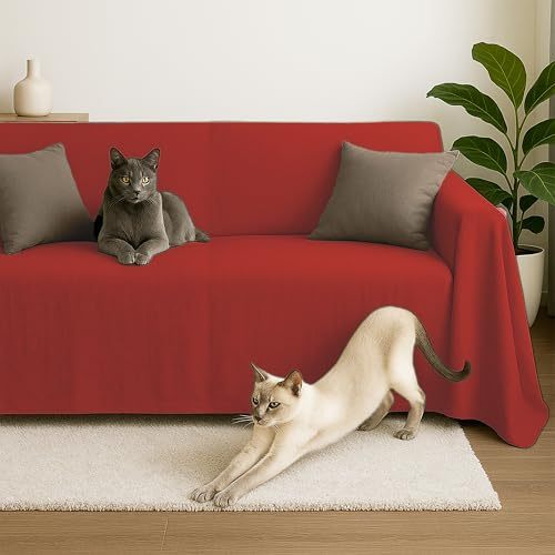 Byour3 - Sofabezug 2 3 4 Sitzer Leichte 100% Reine Baumwolle Sofa Cover Schutzhülle Sofaüberwurf L U Form Ecksofa Sofa Couch Abdeckung Alles Couchbezug Abwaschbar (Rot, 1 Sitzer)