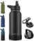 CIVAGO 32 oz Insulated Water Bottle With Straw, Stainless Steel Sports Water Cup Flask with 3 Lids (Straw, Spout and Handle Lid), Wide Mouth Travel Thermal Mug, Black