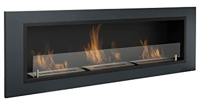 AARON HOME Milano Bio Ethanol Fireplace, Wall Mounted, Indoor, Stainless Steel, 128x42cm (Anthracite)