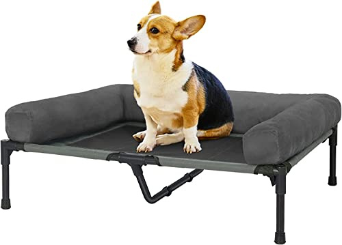 BingoPaw Hundeliege Outdoor Erhöhtes Hundebett: Haustierbett für kleine Hunde, Haustierliege mit atmungsaktiv Textilen-Netz und weich Plüschmatte, L (90 x 70 cm)