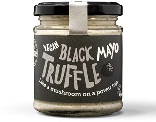 BeSaucy - Black Truffle Mayonnaise, Works Great as a Spread, Dip, Stirred Through Mash or Partnered with Pasta and Pizza Crusts, Produced in the UK & Vegan Friendly, 180g Glass Jar