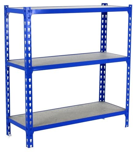 Simon Rack Étagère Rangement et 3 Niveaux en Boix, 200 kg Capacité de Charge et Point de Flexion, 1000x1100x400 mm, Étagère Charge Lourde, Étagère Garage, Bleu/Bois - Maderclick