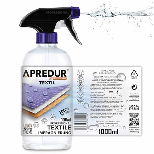 APREDUR 1L Professional Textil Imprägnierung Imprägniersprey Imprägniermitel für synthetische und Baumwollstoffe wie Markisse Zelt Polster Cabrio Verdek (1L Sprühflasche)
