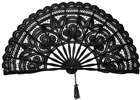 burkfeeg Black Lace Hand Folding Fan, Design Folding Hand Fans Womens Lace Fan Vintage Wedding Fan Women Spanish Hand Fan for Wedding Decoration DIY Decoration