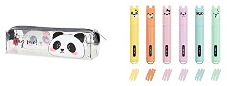 Legami Pencil Case, Astuccio Trasparente, 19 & Teddy's Style, Set di 6 Mini Evidenziatori, 1x7