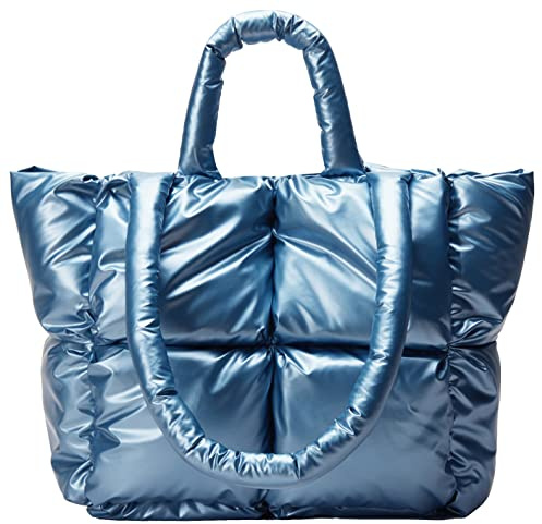Avilego Puffer Schultertasche für Damen Mini Down Satchel Hobo-Tasche Gesteppte Tote Bag Chic Purses 2023, Blau