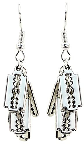 Bluebubble FRIGHT NIGHT Razor Blade Cluster Dangle Earrings on Gift Card