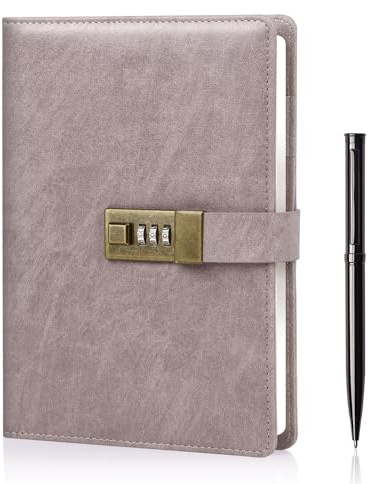 WEMATE Tagebuch mit Schloss, A5 PU-Leder-Tagebuch, 240 Seiten, Vintage, passwortgeschütztes Notizbuch mit Stift und Geschenkbox, Planer, Organizer für Damen und Herren, 21,8 x 14,7 cm, Rosa