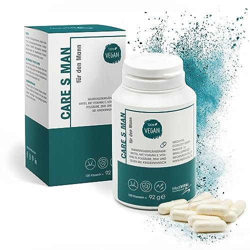 CARE S Kinderwunsch Mann Kapseln VEGAN - Spermaproduktion steigern und Fertilität erhöhen mit Folsäure, Zink, Selen, L-Carnitin, L-Arginin & Vitaminen
