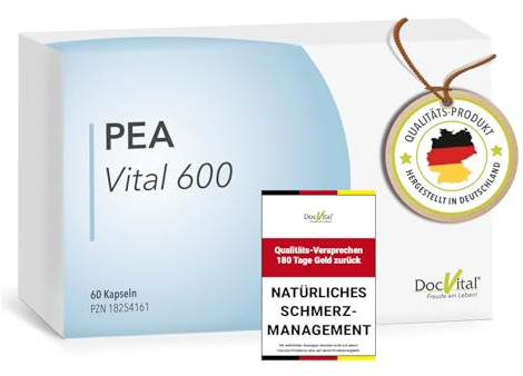 DocVital® PEA Kapseln 1200 mg hochdosiert, 60 Kapseln, PEA Vital 600 | Palmitoylethanolamid in pharmazeutischer Qualität, vegan, laborgeprüft, hohe Bioverfügbarkeit, Made in Germany