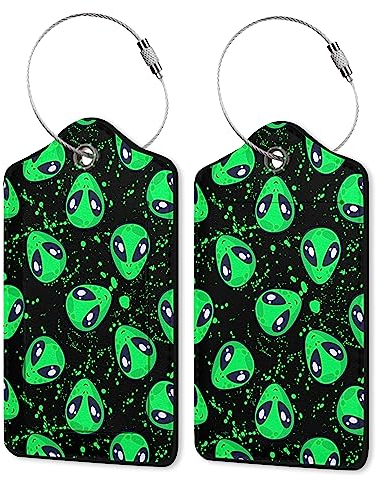 2 Stück Gepäckanhänger für Koffer, Alien Leder Kofferanhänger Identifikatoren mit Privatsphäre Namen Adressetiketten & langlebige Stahlschlaufe für Damen/Herren Reisen