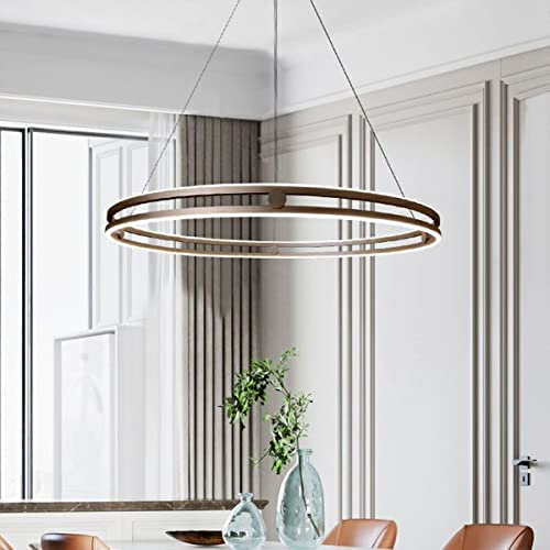 Bellastein LED Pendelleuchte Esszimmer Metall ring Kronleuchter Höhenverstellbar Wohnzimmerlamp Dimmbar mit Fernbedienung Hängeleuchte Esstisch Pendellampe Acryl Hängelampe Küchen (Kaffee, L40cm/52W)