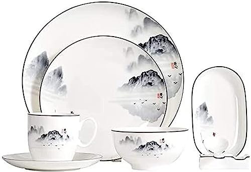 DLUXCA Elegante Servizio da tavola for Ristorante di Lusso e casa Servizio da tavola Cinese in Porcellana Cinese for 1 Persona Servizio da tavola in Cucina Piatti Bianchi
