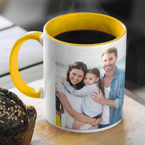 Taza personalizada con fotos y texto, para regalo original, café, té, cerámica (Amarillo)