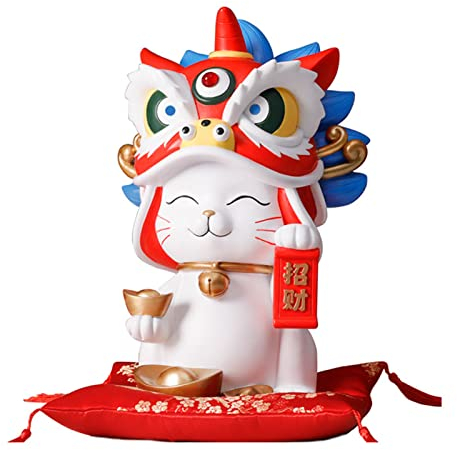 Tissting Chat Chinois Vivant et Adorable, Chat Porte-Bonheur, Blanc Ornement de La Figure du Chat de La Fortune, Décoration de La Banque de Pièces de Monnaie du Pot D'épargne du Chat de La Fortune