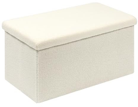 Bonlife Sitzhocker Sitzwürfel mit Stauraum, Faltbare Sitzbank, Samt Fußbank Truhen Aufbewahrungsbox, Weiß, 80 x 40 x 40 cm
