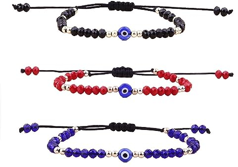 Cubahop 3pcs Evil Eye Kordelzug Paare Armband Weben geflochtene Handgelenk Armbänder Perlen Freundschaft Armbänder Armbänder Armbänder Armbänder für Frauen und Mädchen