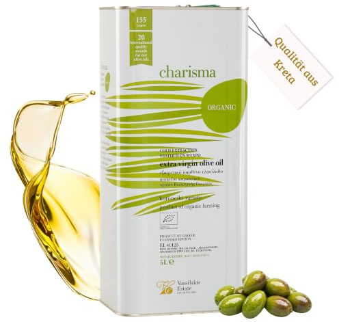 Charisma Bio Olivenöl nativ extra - 5 Liter Kanister - 100% Koroneiki-Oliven - Säuregehalt ≤ 0,23% - kaltgepresstes Olivenöl aus Kreta - Vassilakis Estate - GR-BIO-03
