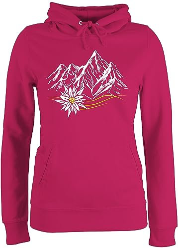 Pullover Damen Hoodie Frauen - Kompatibel mit Oktoberfest - Edelweiß Berge Wandern Wanderlust Berg Ruft Alpen - M - Fuchsia - trachtenhoody bayrische Bergen hoddys trachtenpullover bayrisch Wander