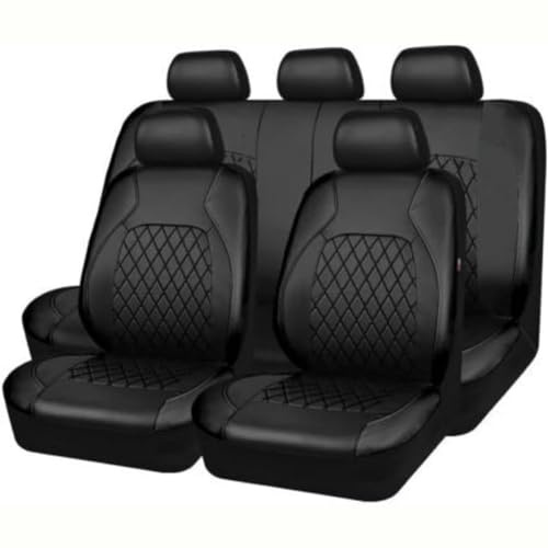 PERTID 9 Stück Auto Sitzbezüge Sets für Fo-rd Kuga 2015-2020, Leder Sitz Schonbezüge Sitzbezug Komplettset Vordersitze Rückbank Wasserdicht Rutschfes Innenraum,A/Black