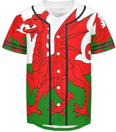 ILmira Baseball-T-Shirt, Motiv: Wales-Flagge, Button-Down-Trikot, Hipster, Hip-Hop-T-Shirt, mehrfarbig, XXL