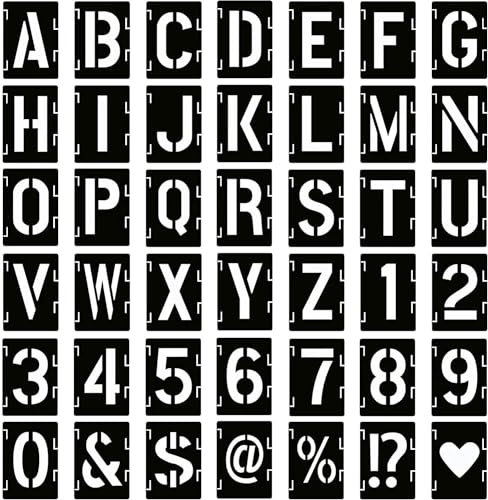 42 Stück Buchstaben Schablonen Set,5-15cm Wiederverwendbare Buchstaben Schablone Schablonen Vintage Buchstaben aus Kunststoff Alphabetschablone Bastelschablonen für Holzschilder Kuchen Malerei (4Zoll)