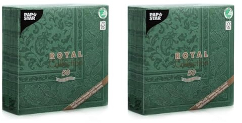 50 Servietten ROYAL Collection 1/4-Falz 40 cm x 40 cm dunkelgrün Ornaments (Packung mit 2)
