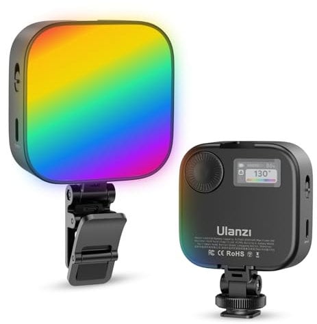ULANZI U60 RGB Video Lights Black LED Camera Light 360° Full Color Portable Photography Lighting w Quick Release Cold Shoe Adapter and Clip, 2500mAh Rechargeable CRI 95+ 2500-9000K Dimmable Panel Lamp