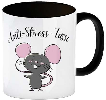 Anti-Stress Maus Kaffeebecher in schwarz mit Spruch eine niedliche Tasse für entspannte Momente Spruch niedlicher Kaffeetasse Maus Motiv Muttertag Becher Stressbewältigung