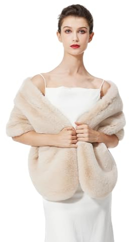 BEAUTELICATE Kunstpelz Stola Schal Damen Pelz Brautschal Brautstola Wrap Schwarz Elfenbein für Braut Winter Hochzeit Festival Weihnachten (Upgrade - Champagner, Einheitsgröße)