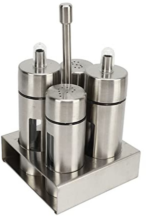 Topyond Basic Menage-Set, Menage-Set aus Edelstahl 304 Mit Salz- Und Pfefferstreuern, Olivenölflasche Und Essigbehälter, für Die Verwendung in Der Küche Und Im Restaurant