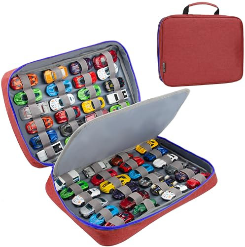 KISLANE Étui de transport pour 48 voitures jouets, boîte de rangement pour 48 voitures jouets (sac uniquement (rouge)