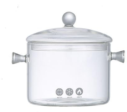Wensmy Glass Saucepan with Cover and Handle Saucepans Glass Pot Casserole Heat- Resistant Glass Stovetop Pot Glass Soup Bowl Kitchen Pot (White)