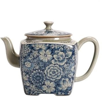 Tetera azul y blanca, juego de té de Kung Fu, tetera doméstica, tetera floral de cerámica con filtro, tetera individual (A)