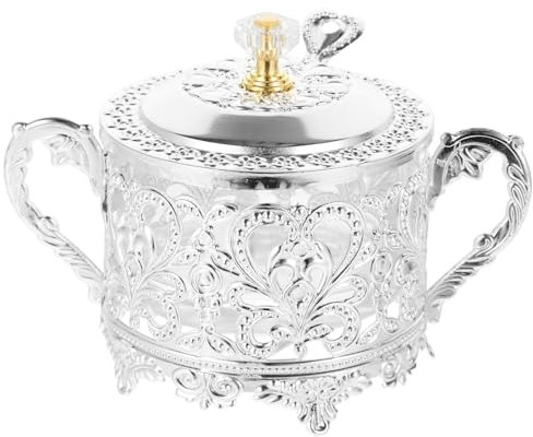 Kichvoe Zuccheriera Zuccheriera Turca con Coperchio E Cucchiaio Vasetti per Condimenti Scatola per Condimenti Scatola per Sale in Argento Goffrato Barattolo di Caramelle Accessori per Bar