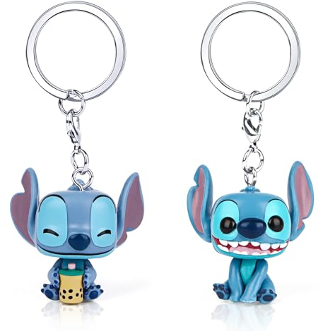 Powmag Schlüsselanhänger Stitch, Schlüsselanhänger Figur für Kinder, 2 Stück PVC Schlüsselringe Figuren, Mini Stitch Figuren Cartoon Schlüsselanhänger Personalisiert Geschenk
