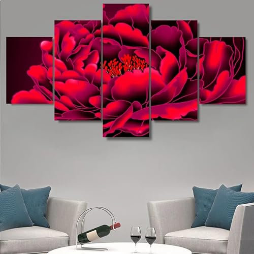 WAGYU Mit Rahmen Leinwandbild 5 TLG Kunstdruck,Bilder auf Leinwand 5 TLG Vlies Wandbild Blumen,Leinwand Gemälde xxl,Tapete,Puzzle,leinwanddrucke,5 Stücke Bilder,125x60cm
