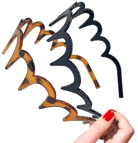 Jowxsx 2 Stück Leopard Braun und Schwarz Zick Zack Stirnband Haifischzahn Haarkamm Harte Stirnbänder Kunststoff gewellter Haarkamm Stirnband für Damen Mädchen Herren Haarstyling-Zubehör