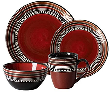 Set di stoviglie da 4 pezzi, set di stoviglie in porcellana retrò con piatti, ciotole e tazze, set da tavola in ceramica rossa per cucina e sala da pranzo di casa, microonde, forno e lavastovigli