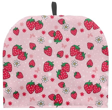 SCRAWLGOD Tetera de fresa rosa acogedora con aislamiento para tetera mediana y acogedora, cubierta de polvo, hervidor de desayuno, acogedor, hogar, cocina, oficina, decoración de fiestas