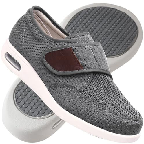 Mocassins Slip on Loafers Chaussures pour œdèmes diabétiques Larges Confort Personnes âgées Pantoufles Chaussure orthopédique Anti-dérapant Respirant été Pantoufle,Gris,43.5 EU