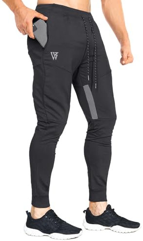 BROKIG Netz Gym Sporthose Herren Fitness Trainingshose Herren Lang Jogginghose Slim Baumwolle Vertikale Tasche Mit Reißverschluss(Schwarz,M)