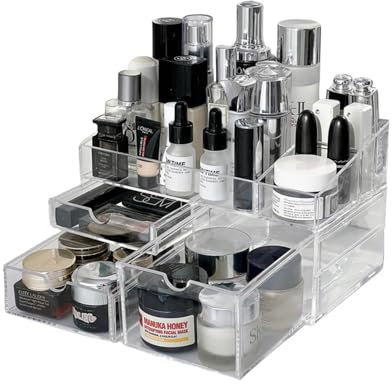 SLHEQING Organizer Trucchi Grande, Porta Trucchi Organizer con 3 cassetti, Scomparti Multipli Contenitore Trucchi, Organizer Bagno per Comò, Bagno, Camera da Letto