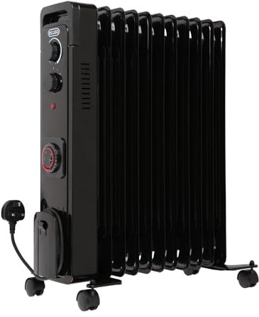 ECOSO Finn 2500W Black UK Plug WiFi Oil Filled Electric Radiator - 620mm x 240mm