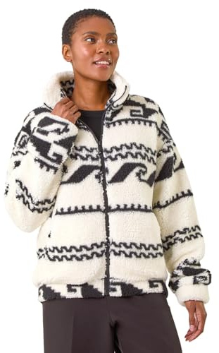 Roman Originals Soft Sherpa Fleece Jacket for Women UK - Ladies Autumn Everyday Winter Holiday Pull-On Comfy Soft Vacation Work Teddy Coat - Stone - Size 20